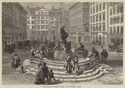 Raphael Donners fontän i Neumarkt, Wien (gravyr) av English School