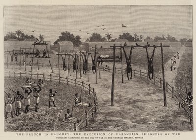 Fransmännen i Dahomey, avrättningen av Dahomeianska krigsfångar (gravyr) av English School