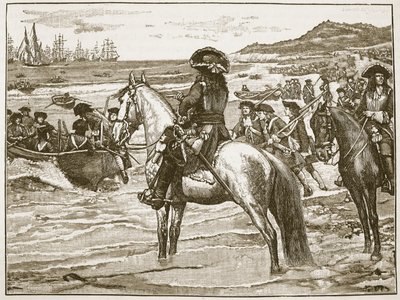 Fransmännen som retirerar från Torbay, illustration från Cassells Illustrated History of England (sepiafoto) av English School