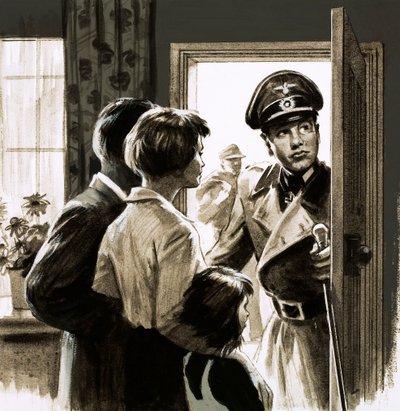 Den tyska ockupationen av Kanalöarna (gouache på papper) av English School