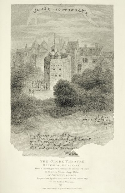 The Globe Theatre, Bankside, Southwark, efter en teckning från Pennants London, publicerad första gången 1793, graverad av James Stow (c.1770-s.1820), publicerad 1812 av English School