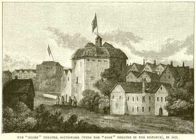 The Globe Theatre, Southwark (Med Rose Theatre in the Distance), 1613 av English School