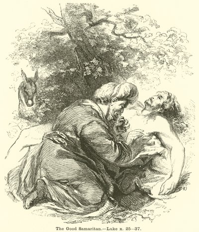 Den barmhärtige samariten, Luke, x, 25, 37 av English School