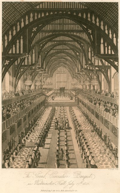 Kung George IV:s stora kröningsbankett i Westminster Hall, 17 juli 1821 av English School