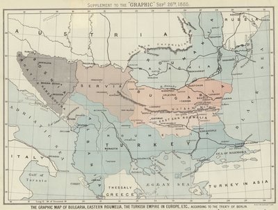 Den grafiska kartan över Bulgarien, östra Roumelia, det turkiska imperiet i Europa av English School