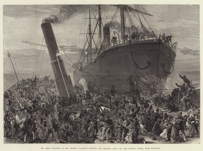 Den stora katastrofen på Themsen, kollision mellan prinsessan Alice och Bywell Castle, nära Woolwich (gravyr) av English School