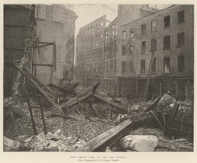 The Great Fire in the Old Bailey (gravyr) av English School