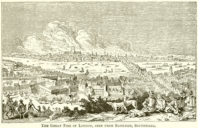 The Great Fire of London, sett från Bankside, Southwark av English School