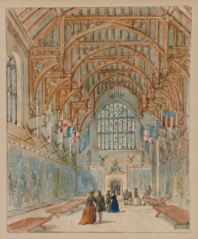 The Great Hall, Hampton Court Palace, ca 1860-70 (akvarell på papper) av English School