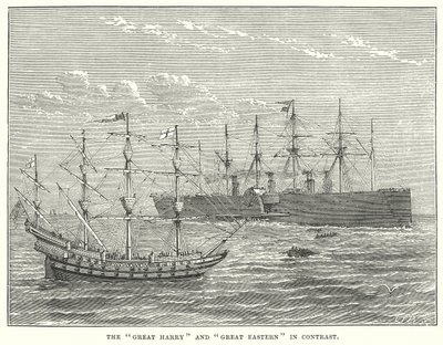 Kontrasten mellan "Great Harry" och "Great Eastern" (gravyr) av English School
