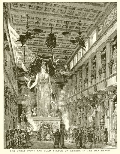Den stora elfenbens- och guldstatyn av Athena i Parthenon av English School