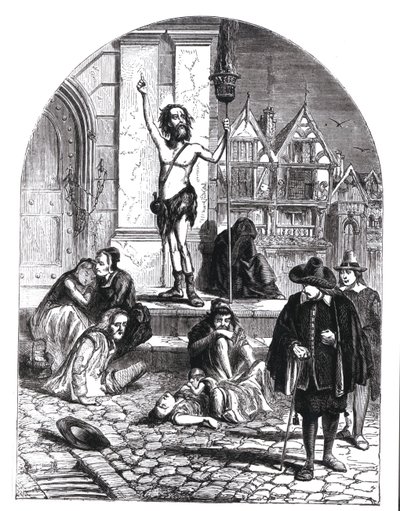 Den stora pesten 1665, entusiasten fördömde London (gravyr) (bw foto) av English School