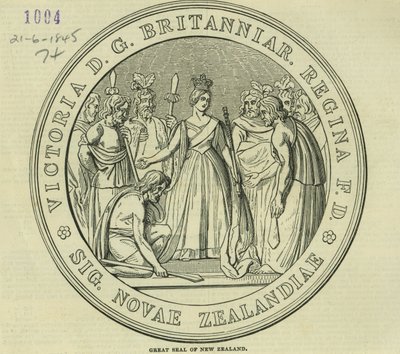 The Great Seal of New Zealand, från The Illustrated London News, 21 juni 1845 av English School