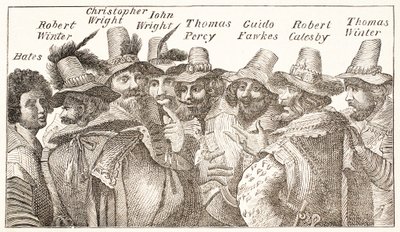The Gunpowder Plot Conspirators, efter en gravyr från 1606 av English School