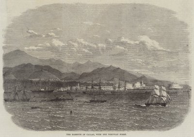 Hamnen i Callao, med den peruanska flottan (gravyr) av English School