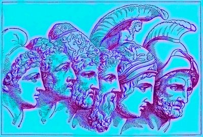 The Heroes of the Trojan War: Paris, Diomedes, Odysseus, Nestor, Achilles, Agamemnon, illustration från The Illustrated History of the World, publicerad ca 1880 (digitalt förbättrad bild) av English School
