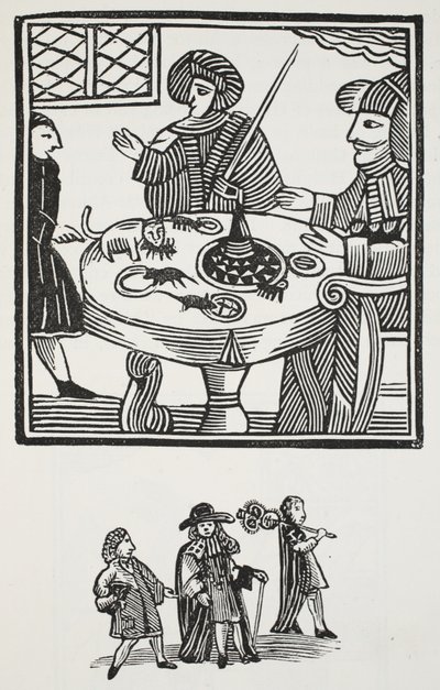 Historien om Sir Richard Whittington, tre gånger Lord Mayor of London, illustration från Chap-books of the artonde århundradet av John Ashton, pub. 1882 av English School