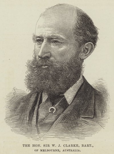 Den ärade Sir W J Clarke, Baronet, från Melbourne, Australien (gravyr) av English School