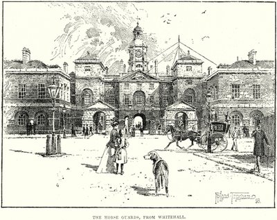 Horse Guards, från Whitehall (gravyr) av English School