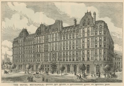 Hotel Metropole, föreslog ny byggnad på Northumberland Avenue och Whitehall Place av English School