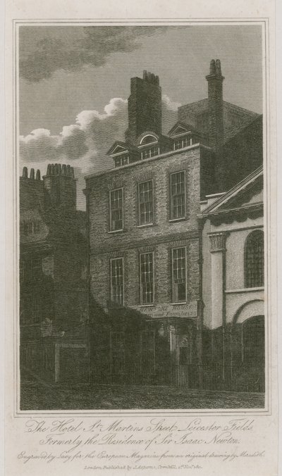Hotellet, St Martins Street, Leicester Square, London; tidigare bostad för Sir Isaac Newton av English School