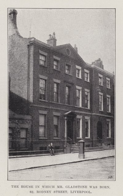 Huset där Mr Gladstone föddes, 62, Rodney Street, Liverpool (gravyr) av English School