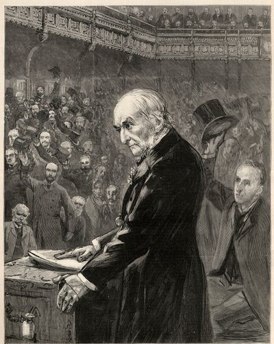 Underhuset, 13 februari 1893: William Ewart Gladstone, liberal premiärminister, presenterar lagförslaget om andra hemstyre. av English School