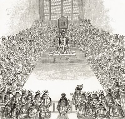 The House of Commons in the time of James I, från "London Pictures: Drawn with Pen and Pencil", av pastor Richard Lovett, publicerad 1890 av English School