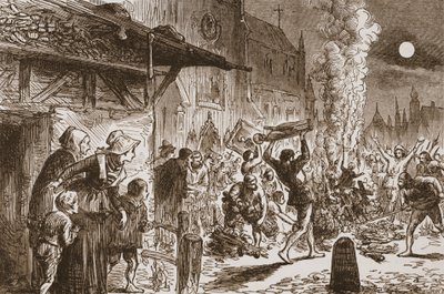 Ikonoklasterna i Basel bränner bilder och idoler, illustration från The History of Protestantism av James Aitken Wylie (1808-1890), pub. 1878 av English School