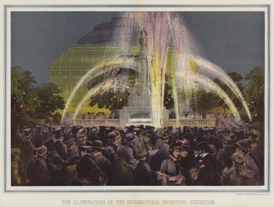 Illuminationerna vid den internationella uppfinningsutställningen (färglitografi) av English School