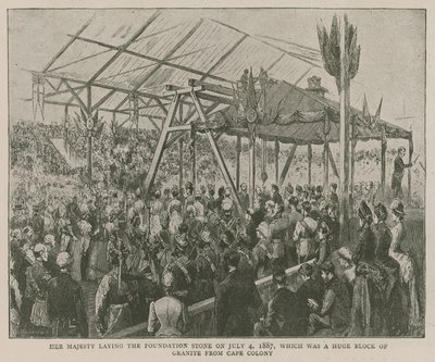 Imperial Institute: Hennes Majestät lägger grundstenen den 4 juli 1887, som var ett enormt granitblock från Kapkolonin av English School