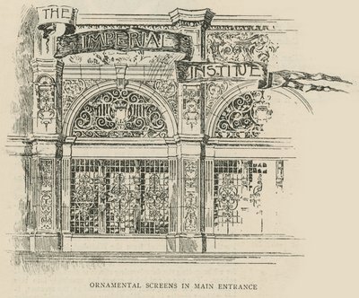 The Imperial Institute: Prydnadsdukar i huvudentrén av English School