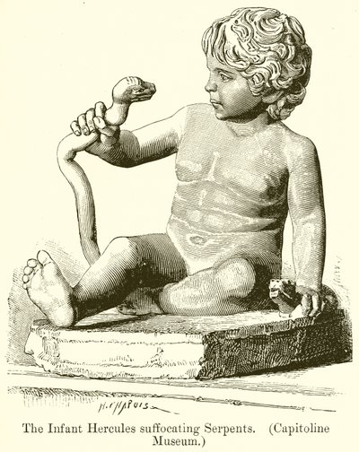 Spädbarnet Herkules kvävande ormar. (Capitoline Museum) av English School