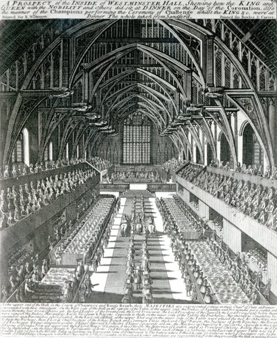 The Inside of Westminster Hall (litho) (bw foto) av English School
