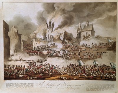 Hougoumonts inre under slaget den 18 juni 1815, graverad av T. Sutherland, publicerad 1816 (akvatint) av English School