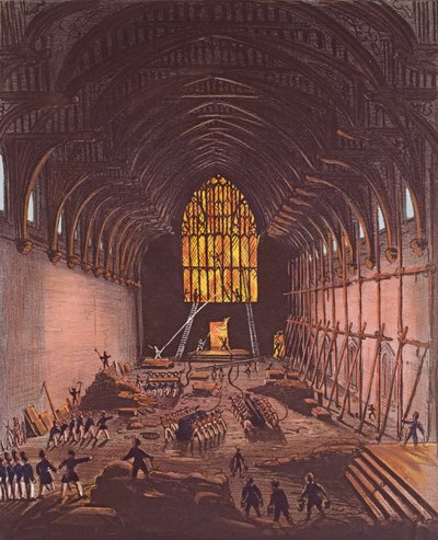 Interiören av Westminster Hall, 1834 (färggravyr) av English School