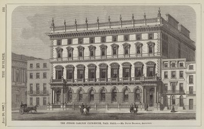 The Junior Carlton Club-House, Pall Mall, Mr David Brandon, arkitekt (gravyr) av English School