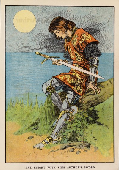 Riddaren med kung Arthurs svärd (färglitografi) av English School