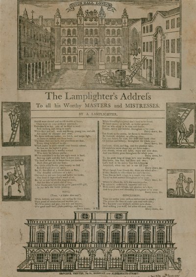 Lamptändare tilltalar alla hans värdiga mästare och älskarinnor, av A Lamplighter av English School