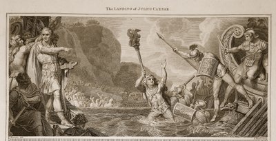 Landningen av Julius Caesar, illustration från David Humes The History of England, pub. av R. Bowyer, London, 1812 av English School