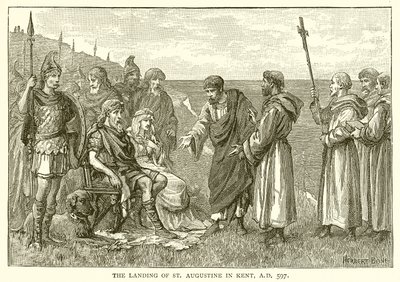 The Landing of St. Augustine i Kent, A.D. 597 av English School