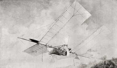 Langley Aerodrome flygmaskin under flygning på 1800-talet. Från The Strand Magazine publicerad 1897. av English School
