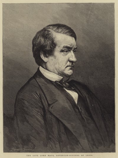 The Late Lord Mayo, Indiens generalguvernör (gravyr) av English School