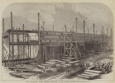 "Leviathan" (Great Eastern) ångfartyget, som det dök upp vid början av 1855 (gravyr) av English School