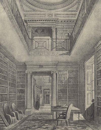 Biblioteket, 1844 (gravyr) av English School