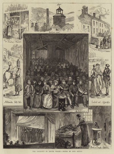 The Lock-Out in South Wales, anteckningar av vår konstnär (gravyr) av English School