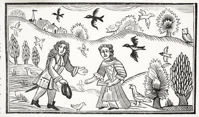The Lovers Quarrel, illustration från Chap-books of the artonde århundradet av John Ashton, pub. 1882 av English School