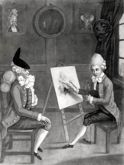 The Macaroni Painter, eller Billy Dimple passande för hans bild, publicerad av Bowles och Carver, 1772 (mezzotint) av English School