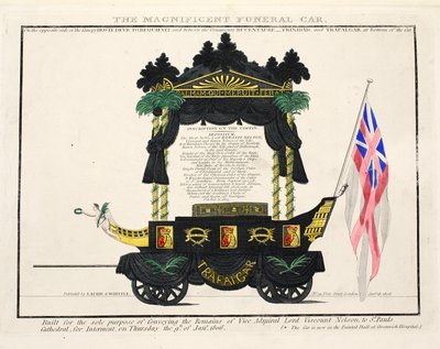 The Magnificent Funeral Car, pub. 1806 (handfärgad gravyr) av English School