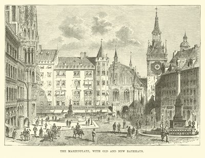 Marienplatz, med gamla och nya Rathaus av English School